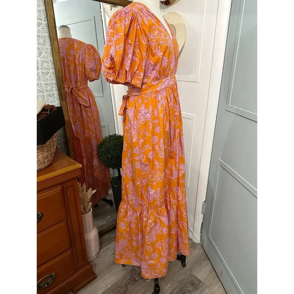 XiRENA Orange Floral Puff-Sleeve Maxi Dress - Picture 6 of 9